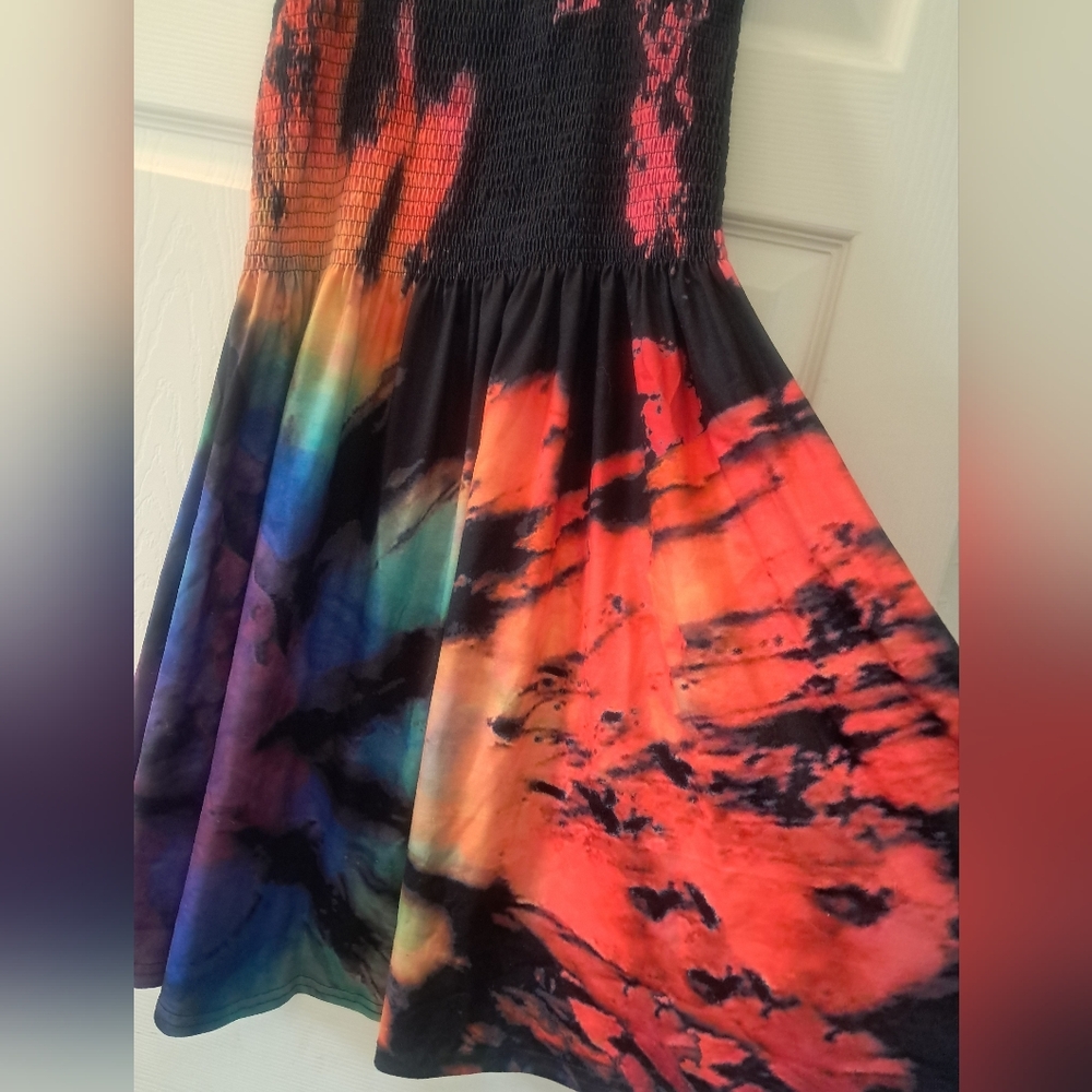 Colorful Tie-Dye Womens Smock Dress - Picture 2 of 5